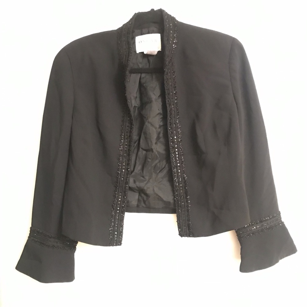Oscar de La Renta Sequin Open Blazer Jacket Top